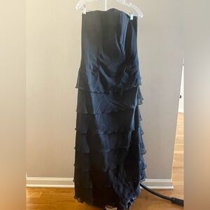Alexia Designs Black Layered Ruffle Strapless Gown